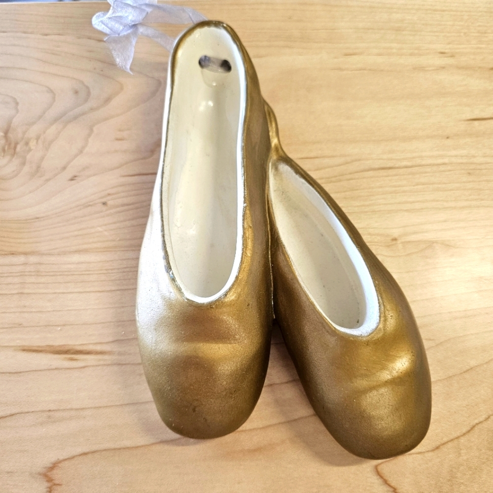 Ceramic Gold Hanging Ballet Slippers
